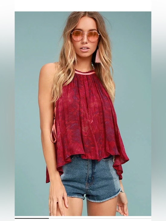Free People Tops - Free People Seasons in the Sun Tank Berry Red Sold Out Boho Halter Tie Top S